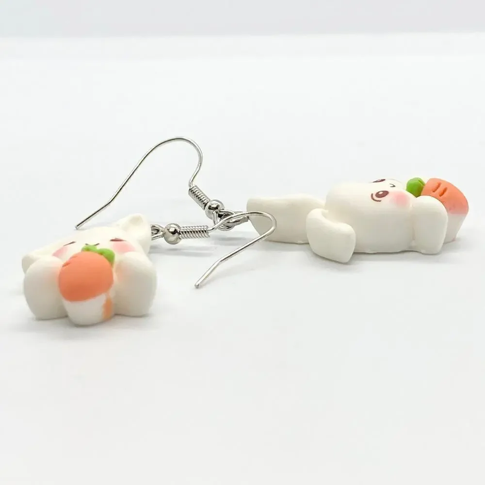 Kawaii Polymer Bunny Rabbit and Carrot Dangle Earring Pair